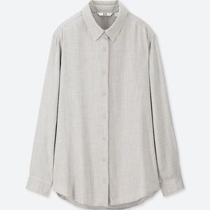 Uniqlo, RAYON LONG-SLEEVE BLOUSE, Gray, XS
